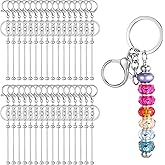 WLLHYF Beadable Keychain Set, Bulk Blank Keychains Metal Silver Beads Making Accessories for Craft Beaded Jewelry Keychain