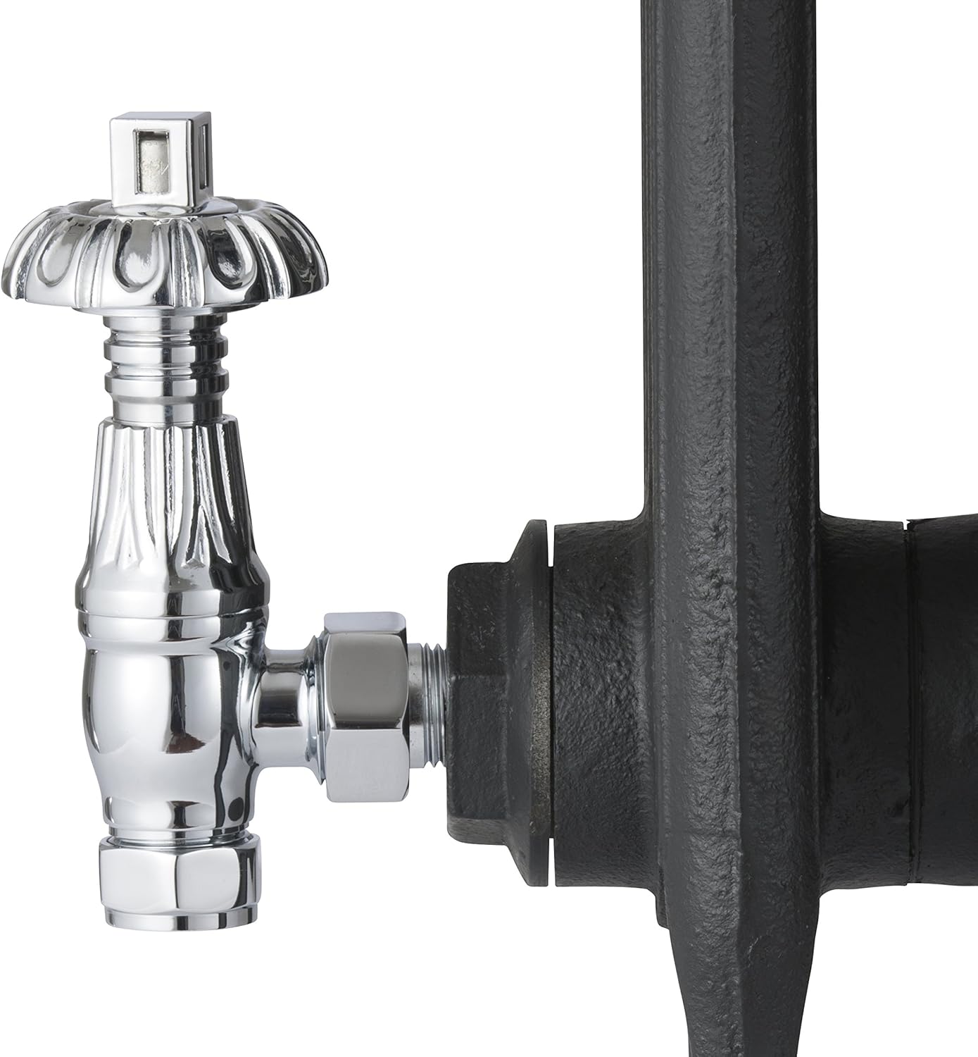 UK-18 CP Arroll traditional thermoststic radiator valve & locksheild finished in Chrome and Ornate wheel Head - Image 3
