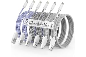 SISXSO iPhone Charger 6Pack(3/3/6/6/6/10FT) Apple MFi Certified Fast Charging Lightning Cable iPhone Charger Cord Nylon Braided for iPhone 14 13/12/11 Pro Max/XS MAX/XR/XS/X/8/7/Plus/6S iPad and More