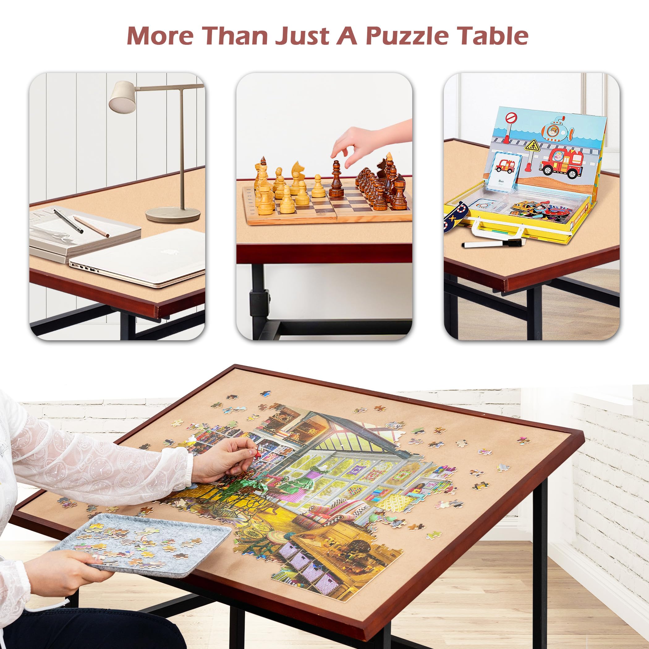 LAVIEVERT 1500 Piece Tilting Puzzle Table with Legs, Angle & Height Adjustable Puzzle Board Easel with Cover & Storage, Portable Wooden Jigsaw Table with 4 Wheels & Non-Slip Tabletop for Adults
