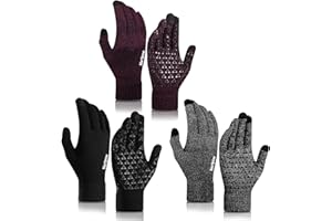 Nertpow Winter Gloves Touchscreen Gloves 3 Packs, Gloves for Men Knit Anti-slip, Gloves for Women with Warm Fleece Lined