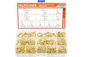 HELIFOUNER 200 Pieces 11 Sizes Brass Plated Steel Screw Eyes Assortment Kit