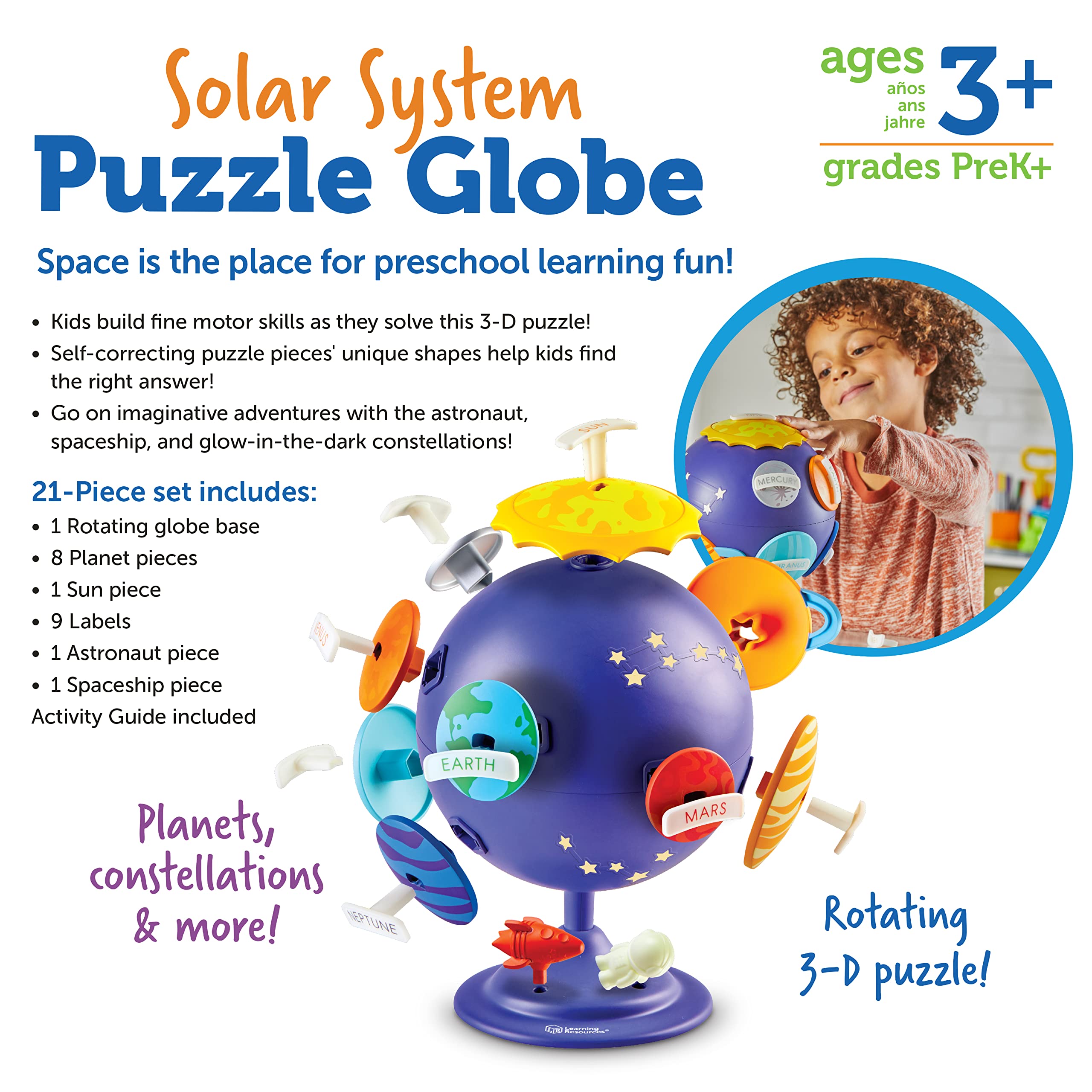 Learning Resources Solar System Puzzle Globe Space Toys for Toddlers, STEM Toys for Kids, Space Décor for Kids, 21 Pieces, Age 3+