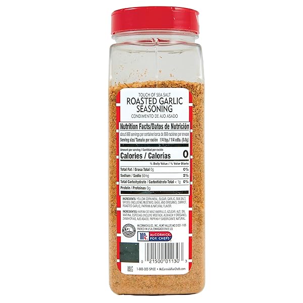 LAWRY’S ROASTED GARLIC SEASONING WITH A TOUCH OF SEA SALT, 24.5 OZ – ONE 24.5 OUNCE CONTAINER OF LOW SODIUM ROASTED GARLIC SEASONING, PERFECT FOR ROASTS, STEAKS, VEGETABLES AND MORE