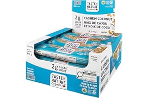 Taste of Nature Organic Coconut Cashew Snack Bar - Vegan, Gluten-Free, High Fiber, 2g Sugar (16-Count Snack Pack)