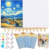 DIYDEC 59 Pack Canvas with Easel Set Mini Painting Kit with 8 x 10 Inch Canvas Wooden Easels Paint Brushes Sponge Seal Small Painting Kit for Kids Teenagers Acrylic Oil Watercolor Gifts Party Favor