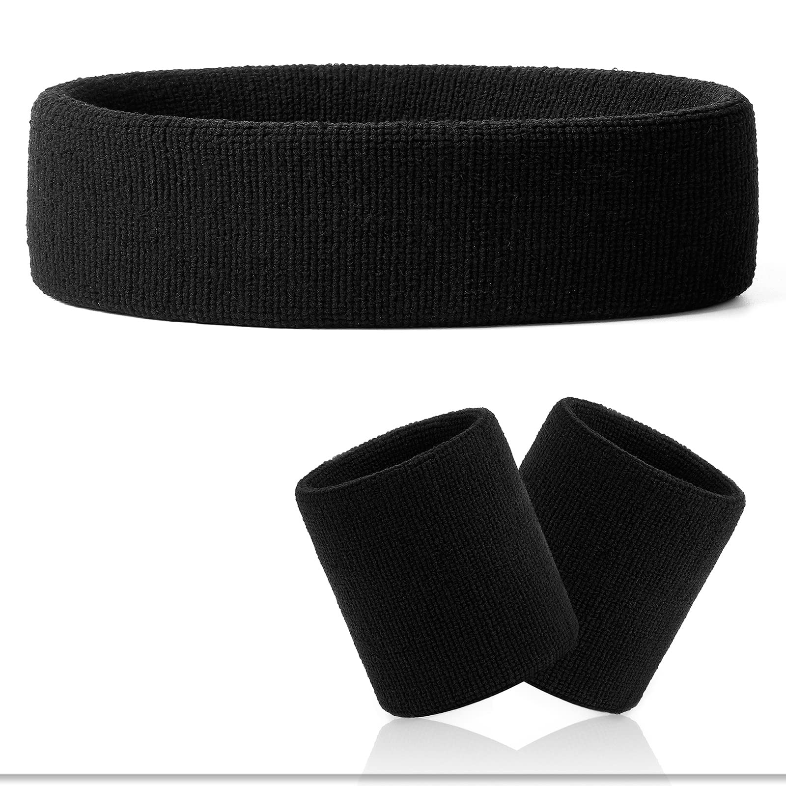 VENI MASEE Sweatband Set - Sports Headband Wrist Striped Sweatbands Terry Cloth Wristband Athletic Exercise Basketball Wrist Sweatband and Headbands Moisture Wicking Sweat Absorbing Head Band