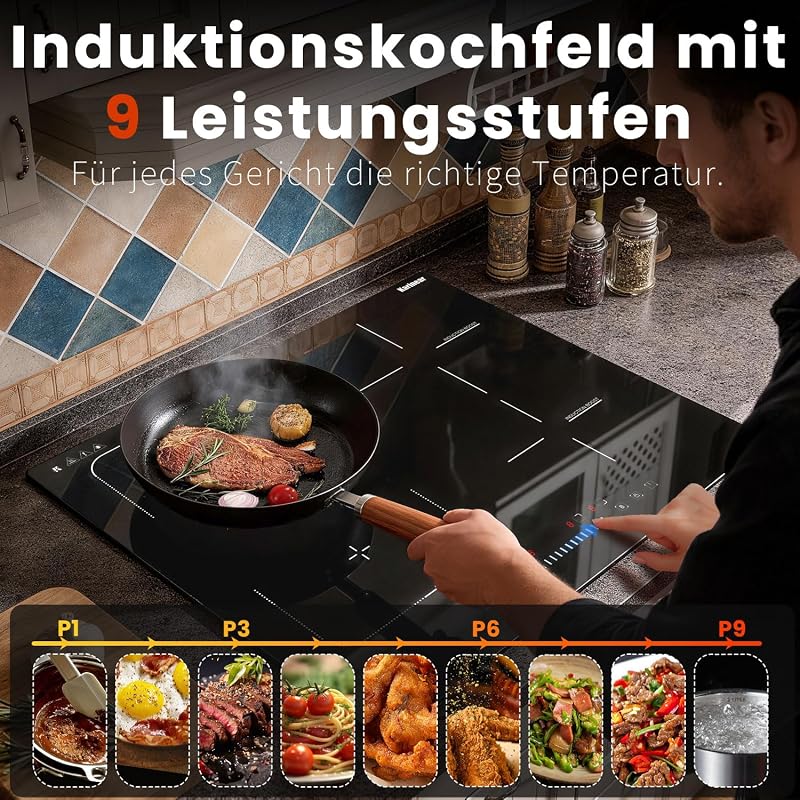 Induktionskochfeld 60 cm, 4 Platten 7200W, Flex Zone, Boost