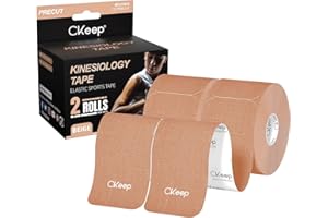 CKeep Kinesiology Tape (2 Rolls), Original Cotton Elastic Premium Athletic Tape,33 ft 40 Precut Strips in Total,Hypoallergenic and Waterproof K Tape for Muscle Pain Relief and Joint Support