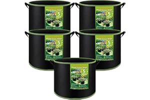 NACHLYNN 5-Pack 5 Gallon Grow Bags Heavy Duty Aeration Fabric Pots with Handles Thickened Nonwoven Fabric Pots Plant or Fruits Flowers Plant for Gardening