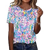TCOT Women's Tops Summer Short Sleeve Crew Neck Shirts Dressy Casual Blouses for Women S-3XL