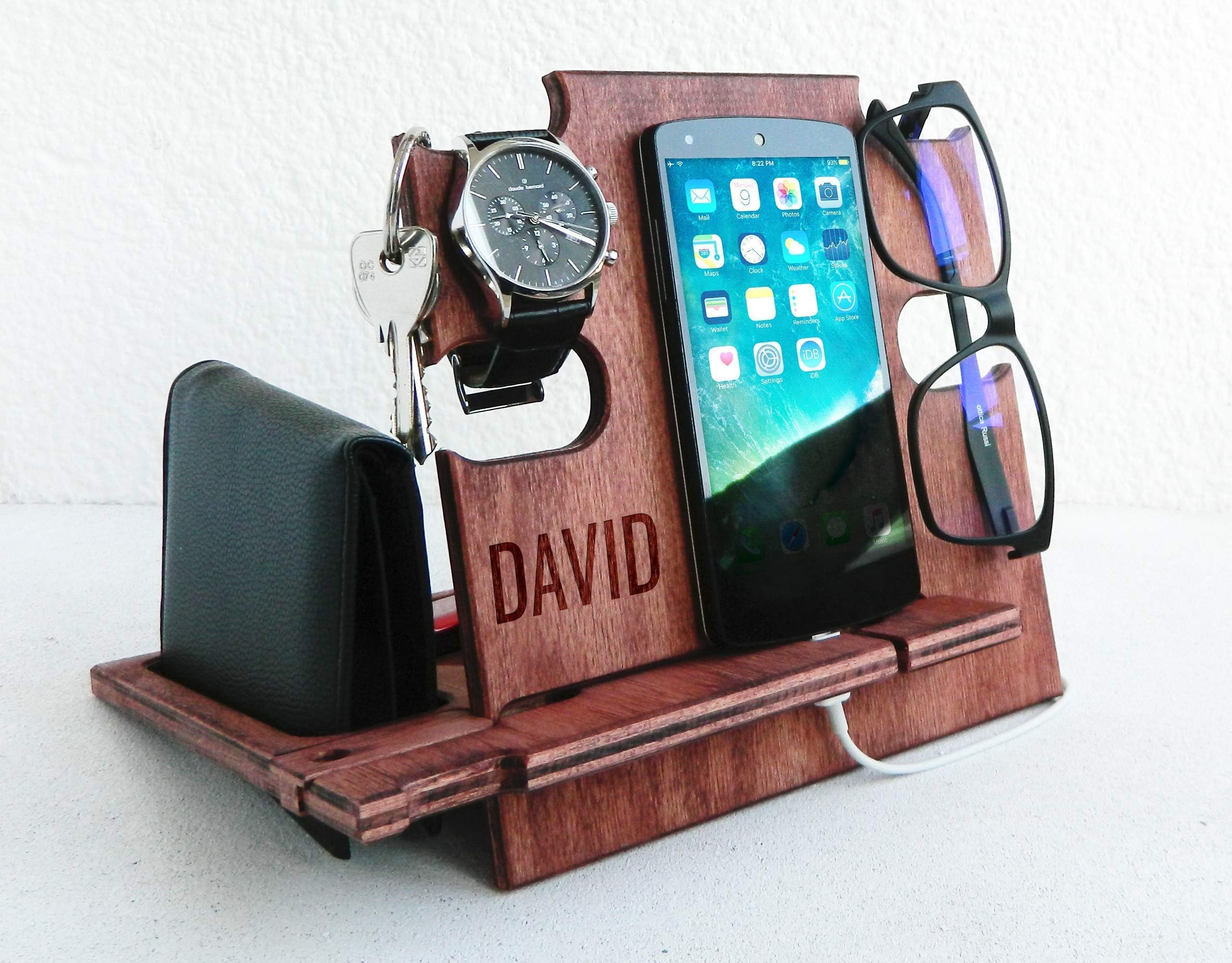 Gift for Him, Engraved Docking Station, Phone Dock - Desk Organizer, Smartphone Stand, Personalized Gift for Men, Gift for Dad