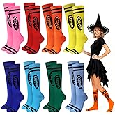 ComfyKit 4/8 Pairs Halloween Crayon Socks Colorful Striped Thigh High Stockings Pencil Socks for Girls Women