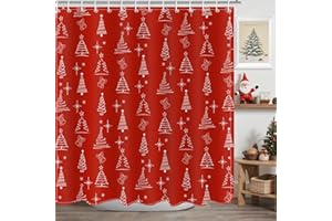 Mocsicka Red Christmas Trees Shower Curtain for Bathroom Cute Xmas Pine Trees Balls Christmas Bathroom Decor Bath Shower Waterproof Fabric Winter Holidays Home Decor Curtain 72 X 72 Inch