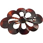 Parcelona French Wide Flower 4" Medium Tortoise Shell Celluloid Hair Barrette Clips Non Slip Women Hair Accessories, Made in France