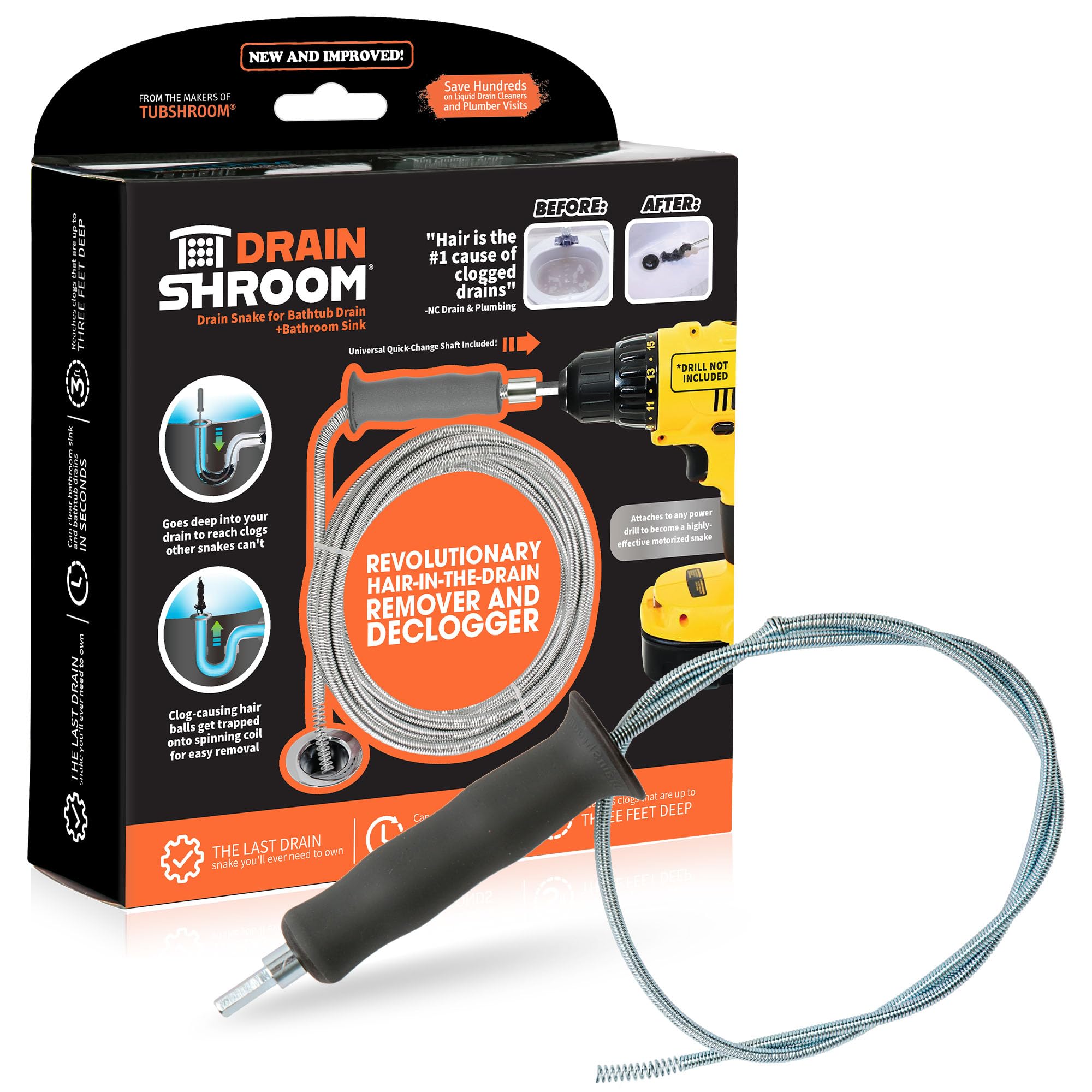 DrainShroom Revolutionary Tub and Sink Snake Auger Clog Remover for Bathroom Drains