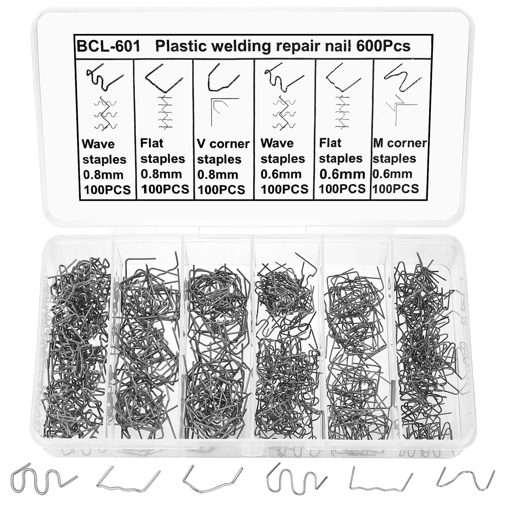 600 Pcs Plastic Welding Hot Staples Wave Welding Rods, Hot Stapler Staples, 0.6mm 0.8mm Auto Car Bumper Repair hots staplerss Wire weldings Nails, Pre Cut Plastic weldings stapless Repair Tool Kit