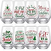 Ziliny 8 Pcs Christmas Wine Glass 15 oz Funny Stemless Wine Glasses Transparent Christmas Glasses Drinkware Gift Idea for Xmas Holiday Party Wedding Supplies Women Men Friends Gifts(Classic)