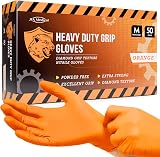 JFA Medical Nitrile Gloves Heavy Duty Orange Diamond Grip Medium Box of 50
