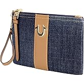 True Religion Women's Mini Wallet, Small Compact Clutch Pouch with Wrist Strap, Dark Denim, One Size