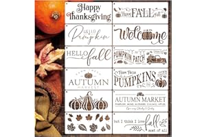 YANROOM Fall Stencils for Painting on Wood Hello Pumpkin Thanksgiving Stencil Crafts Reusable Welcome Autumn Paint Stencils for Doormat Fabric Furniture Wall Fabric(12 fall)