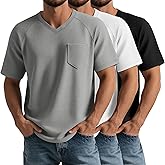 August Alley 3 Pack Men's T Shirts with Pockets Waffle Knit Casual Textured Short Sleeve Tees V Neck Basic Solid Tops