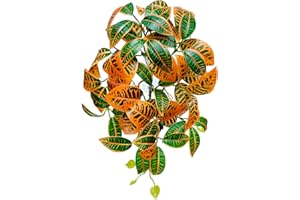 Woyrise Reptile Plants, Terrarium Hanging Plant Vines, Artificial Leaves with Suction Cup, Bearded Dragon Tank Accessories for Gecko Lizard Snake Frog Tortoise Decorations - Codiaeum Variegatum