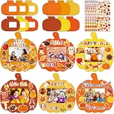 KEPEEL 30 Packs Fall Picture Frame Craft Kit for Kids, Thanksgiving | Pumpkin-shaped fall picture frame crafts with autumn stickers for Thanksgiving classrooms, family activities and displays