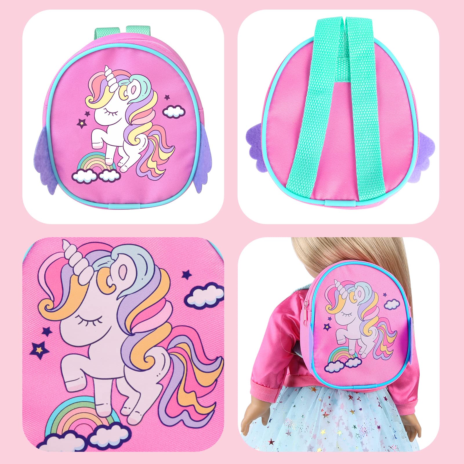 American 18 Inch Doll Clothes and Makeup Accessories Set Includes Clothes Backpack Sunglasses Phone Shoes Comb Mirror Eye Shadow Lipstick Hair Clip Hair Tie(Doll NOT Included)