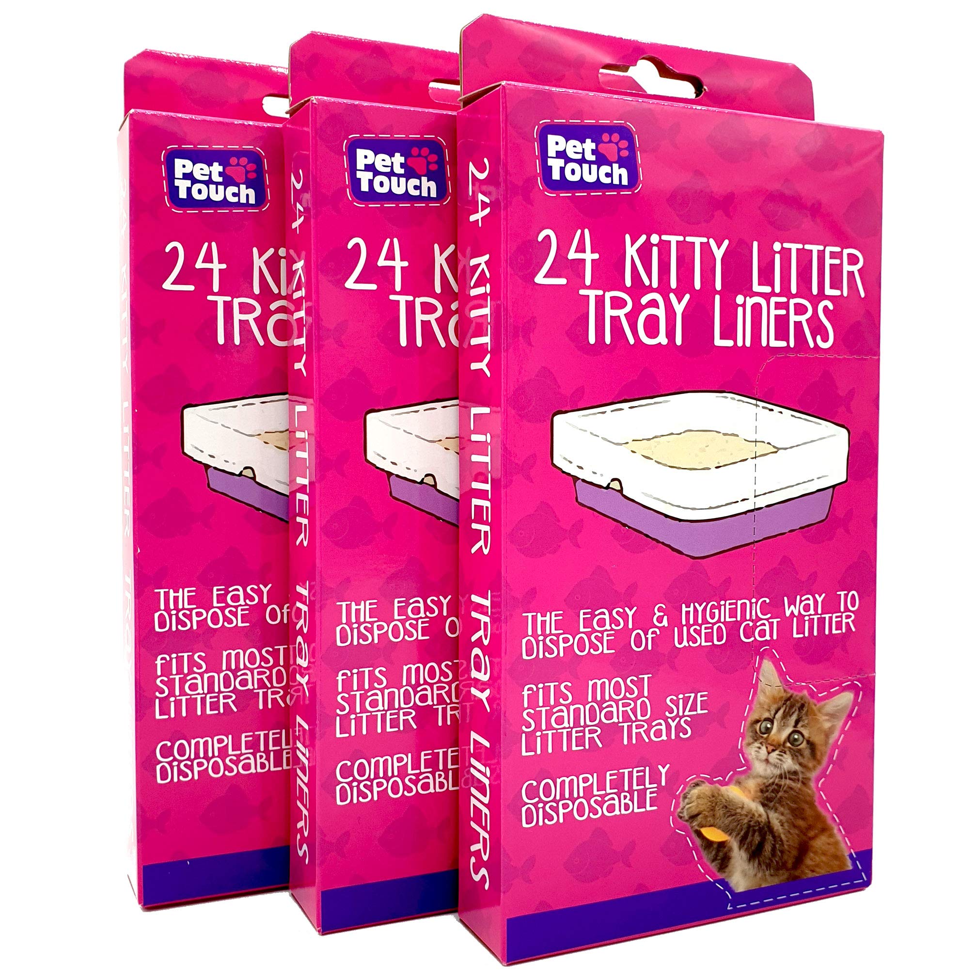 Pet Touch 3 X 24 Kitty Cat Litter Trays Liners, (3 Boxes (72 Liners))