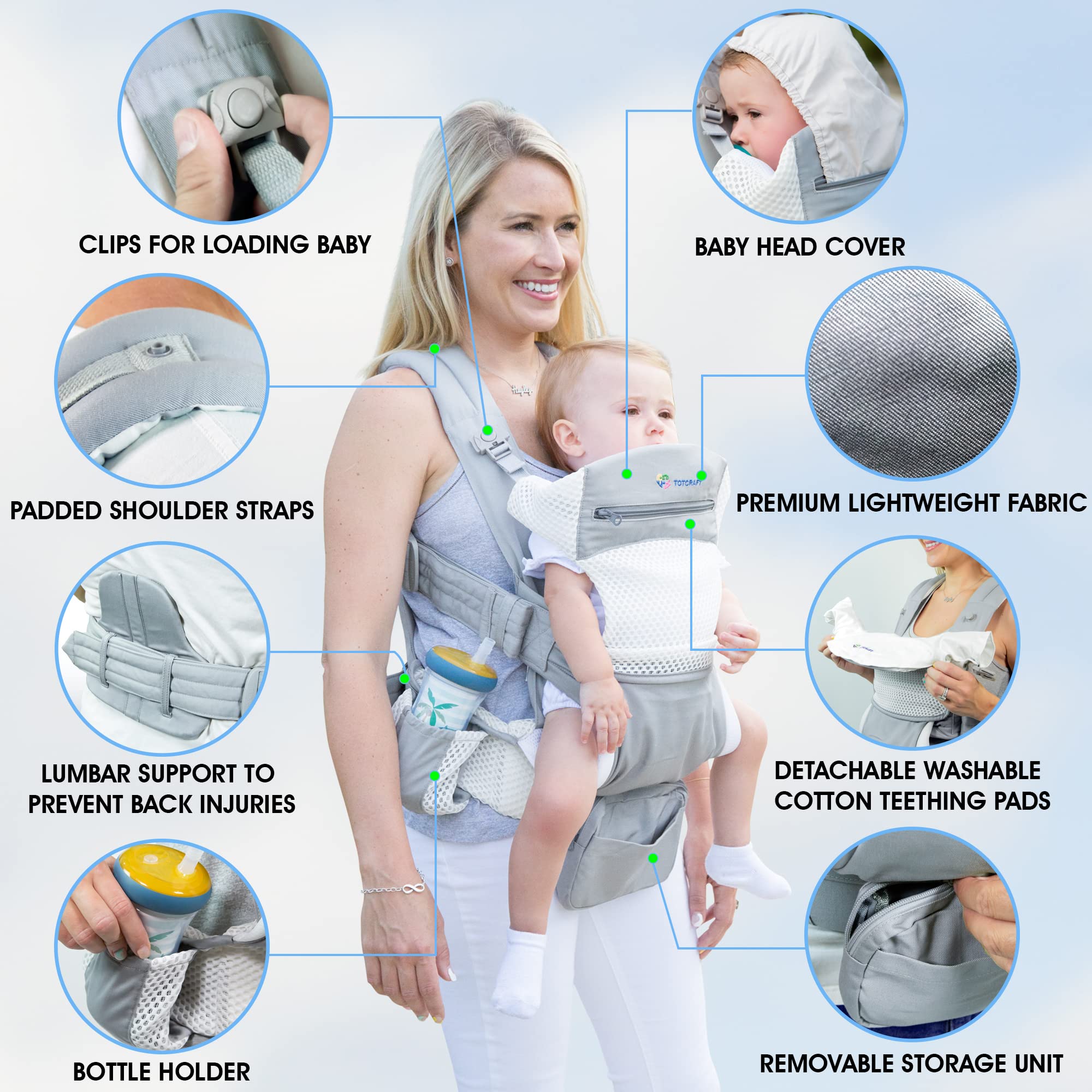 Organic Baby Carrier New Born to Toddler Infant & Child Carrier with Lumbar Support for Men & Women Baby Backpack Carrier for Hiking - Mesh Grey