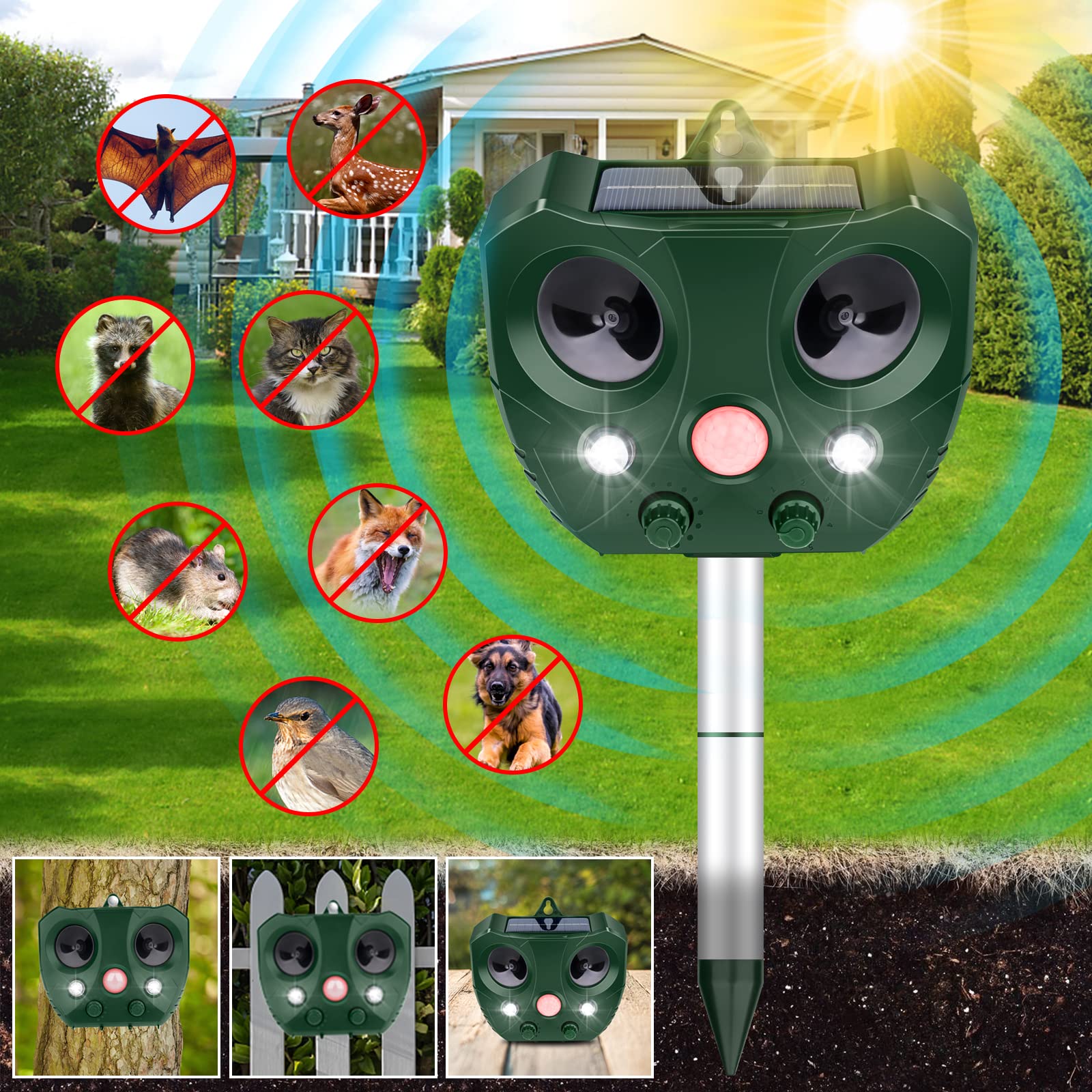 Photo 1 of Ultrasonic Animal Repeller,2024 Upgrade Solar Animal Repeller,5 Modes Cat Repellent Outdoor Solar Powered Ultrasonic Dog Repellent with Motion Sensor & Flashing Light,Deer Repellent for Yard Garden