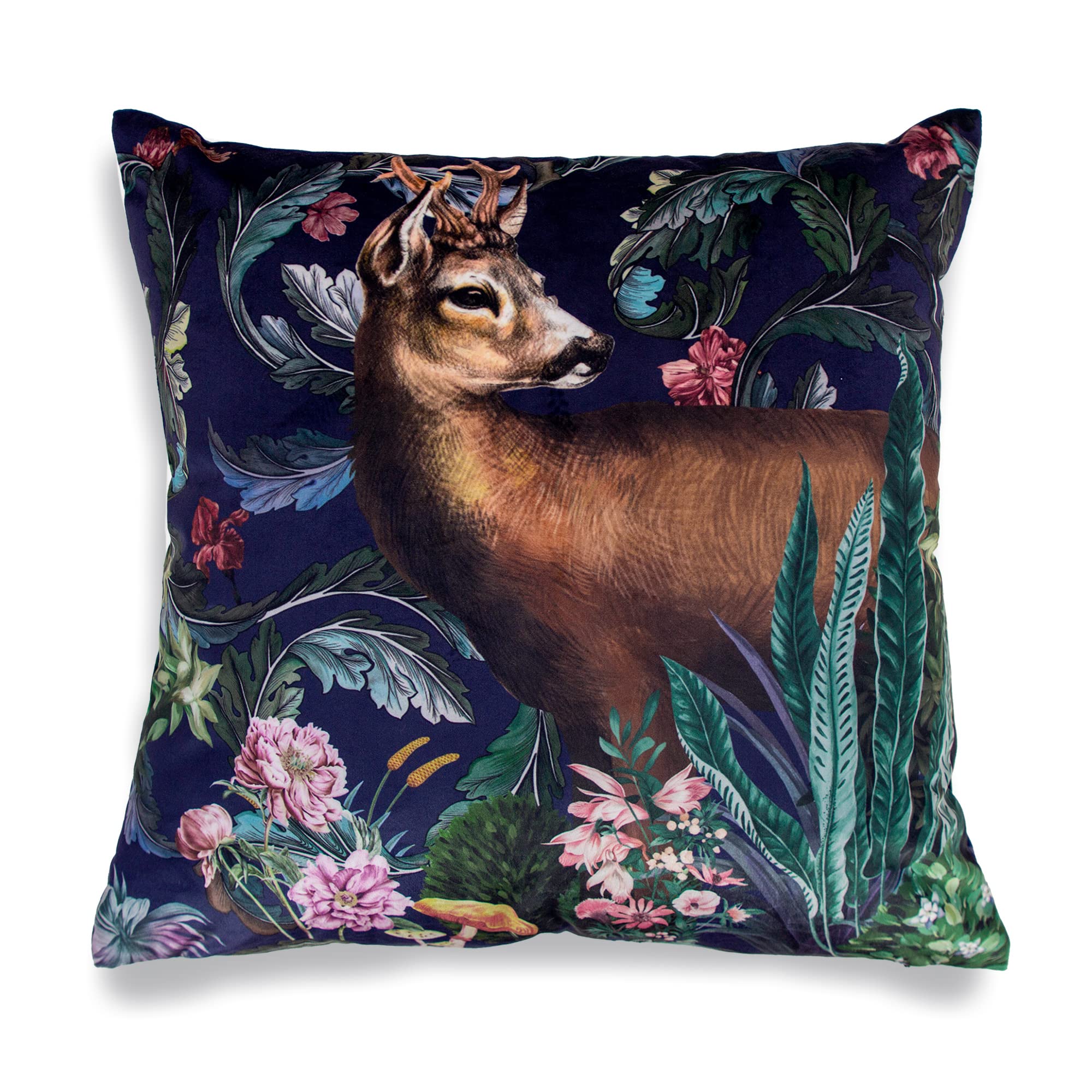 Obal William Morris inspired Cushion Covers Original Design Velvet Pillow Case Square Decorative Throw Pillow Cover 45cm x 45cm for Sofa Bed Couch Living Room Bedroom (18x18 Inch) Forest Deer 1pc