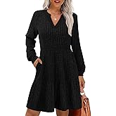 IWD Womens V Neck Long Sleeve Dress with Pockets Casual A-Line Knee Length Fall Knit Sweater Dresses 2025