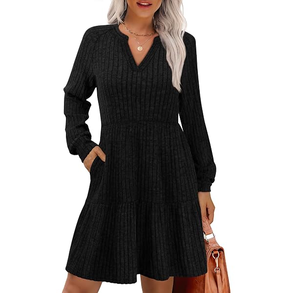 OFEEFAN Women's Sweater Dress – Long Sleeve, Winter Dress In Black Or Blue, Sizes S-XXL - View #9