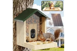 FUZZIPET Wooden Squirrel Feeder with Camera, Smart Squirrel Feeder Solar-Powered, Squirrel Houses for Outside, 2K HD+ Video, Cloud Storage, Large Capacity, Ideal for Squirrel Lovers