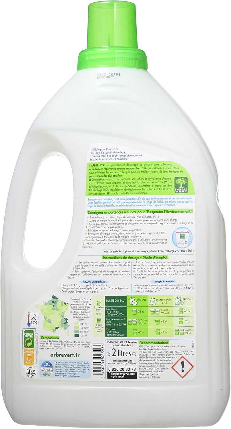 L Arbre Vert Lessive Liquide Pour Peau Sensible Famille Hypoallergenique 30 Lavages 2 L Lot De 2 Amazon Fr Hygiasne Et Soins Du Corps