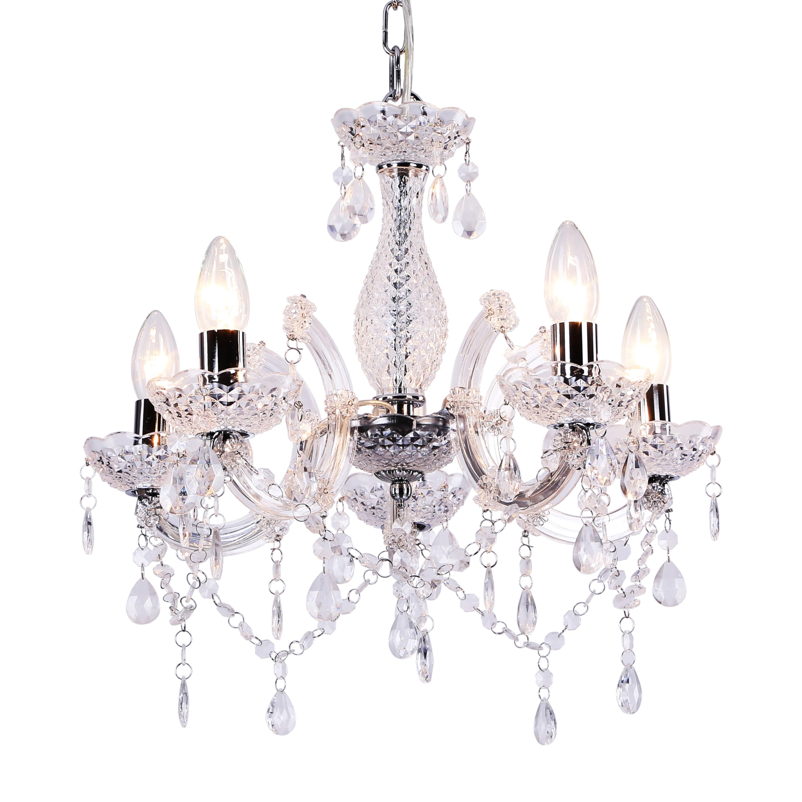 Tafunker 5 Light Chandelier, 5 Lamp Pendant, Chrome,Clear.Acrylic Bedroom Living Room Ceiling Light … (Chrome) (Clear)