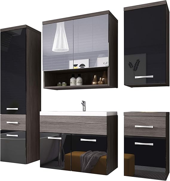 Badmöbel Set Bella II mit Waschbecken und Siphon, Modernes Badezimmer