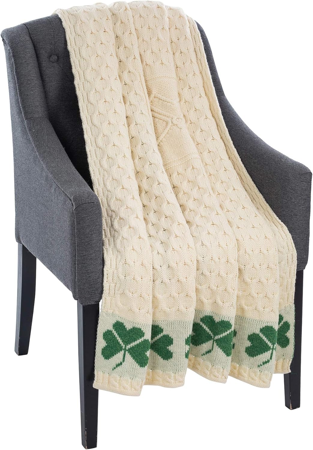 Throws Home 147 x 102 cm Irish Blanket Shamrock 100 Merino Wool Aran Throw 58 x 40