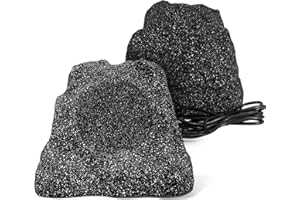 Herdio Outdoor Rock Bluetooth Speakers Wired IPX7 Waterproof 400 Watt Resin Material All Weather for Deck Pool Backyard Patio Garden BBQ (1 Pair Black)