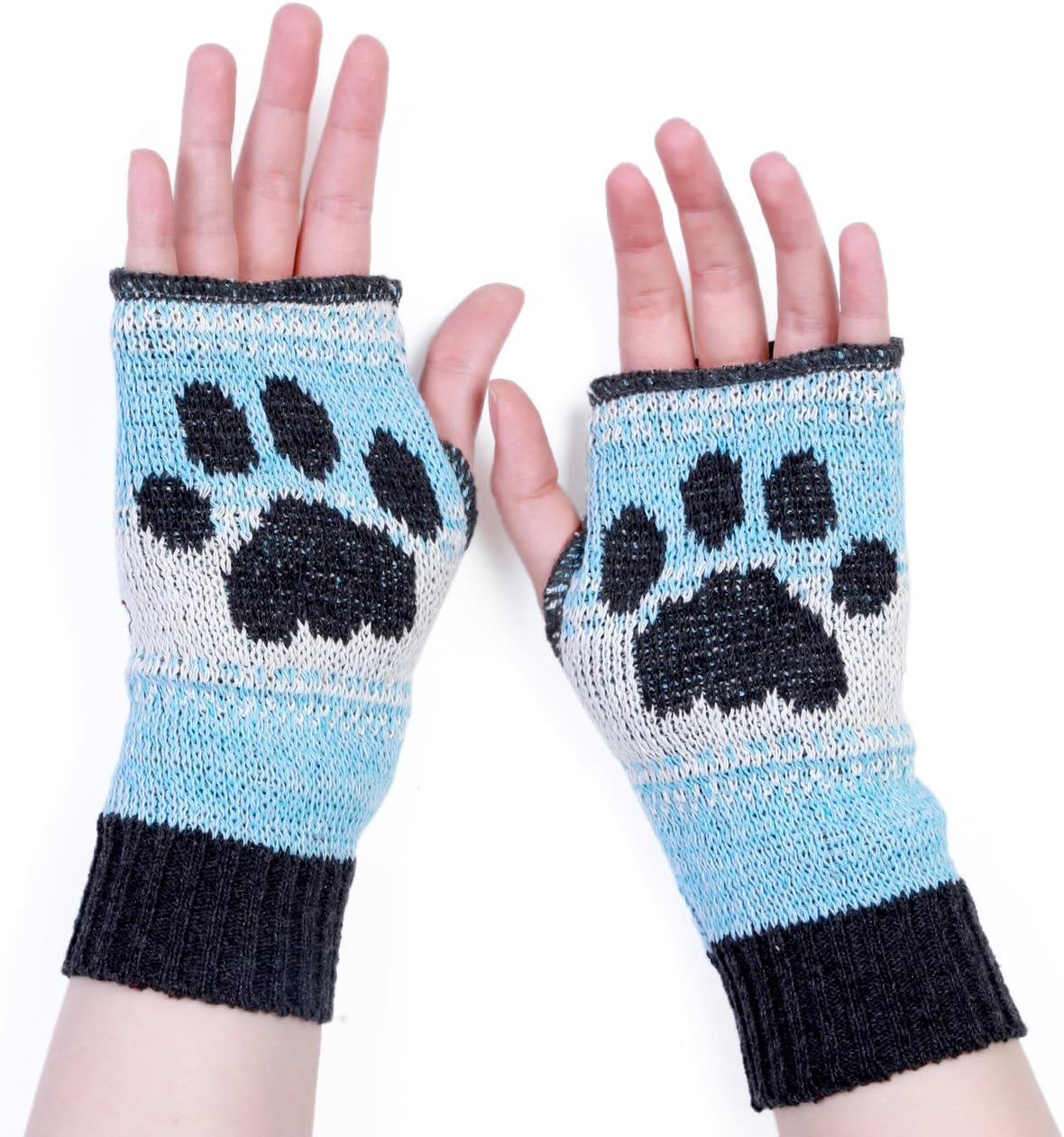 Nordic Kitty Cat Paw Fingerless Gloves - Blue