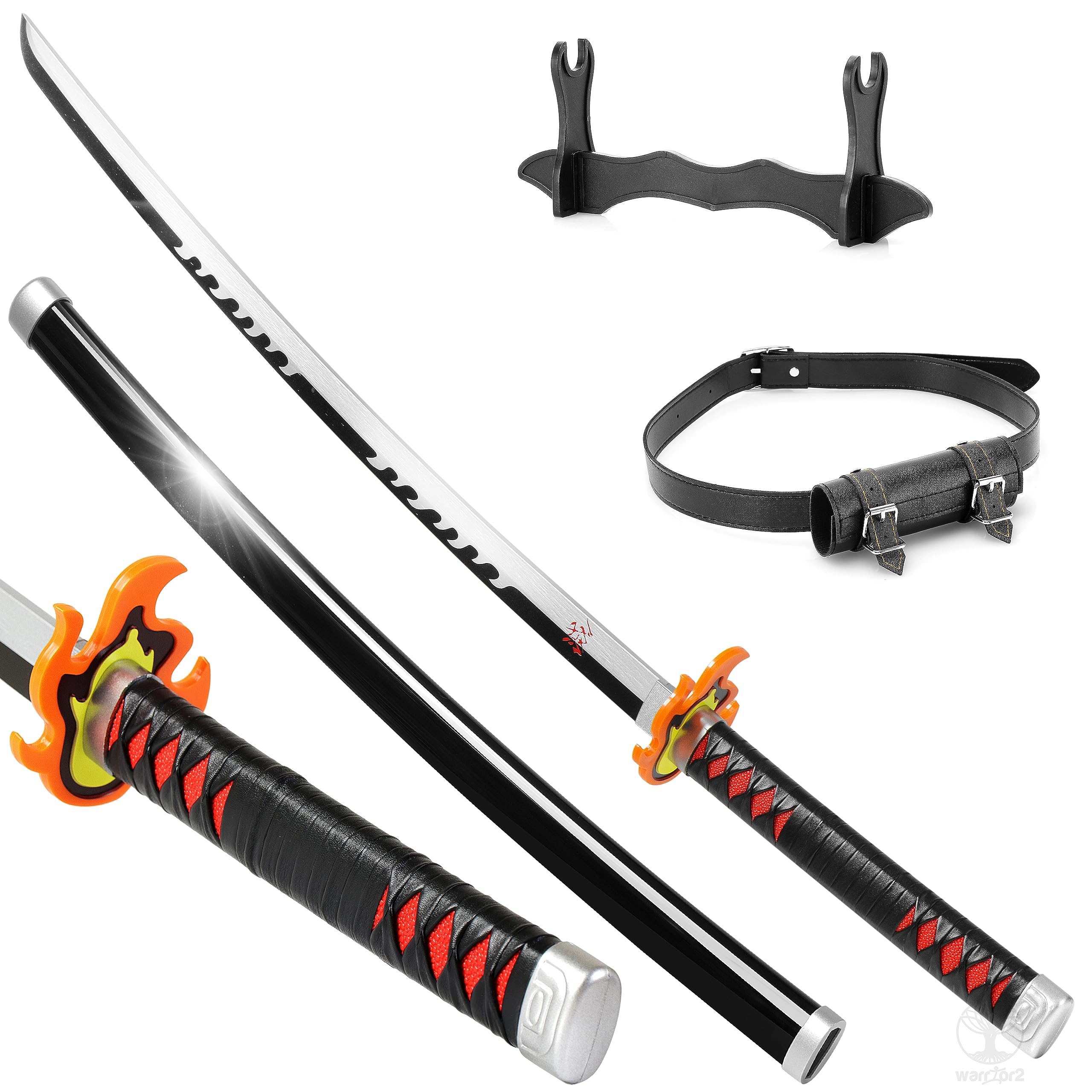 Photo 1 of WARRIOR2 Demon Slayer Tanjiro Sword Fire Final Form 41" with Belt & Stand, Tanjiro Sword, Wooden Katana for Halloween Prop Costume Anime Cosplay