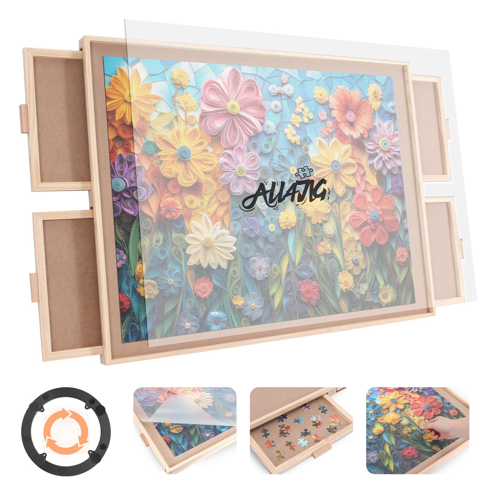 Photo 1 of **HAS PEN MARKS****ALL4JIG 1500 Pieces Rotating Puzzle Board with 4 Drawers and Cover,25"x34" Portable Wooden Jigsaw Puzzle Table for Adults,Lazy Susan Spinning Puzzle Boards Birthday Gift for mom