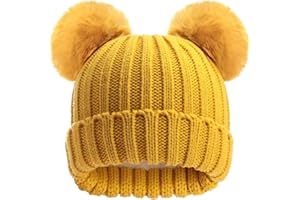 CHUANGLI Toddler Winter Knit Hat Upgrade Fleece Lined Pompom Ears Beanies Cap