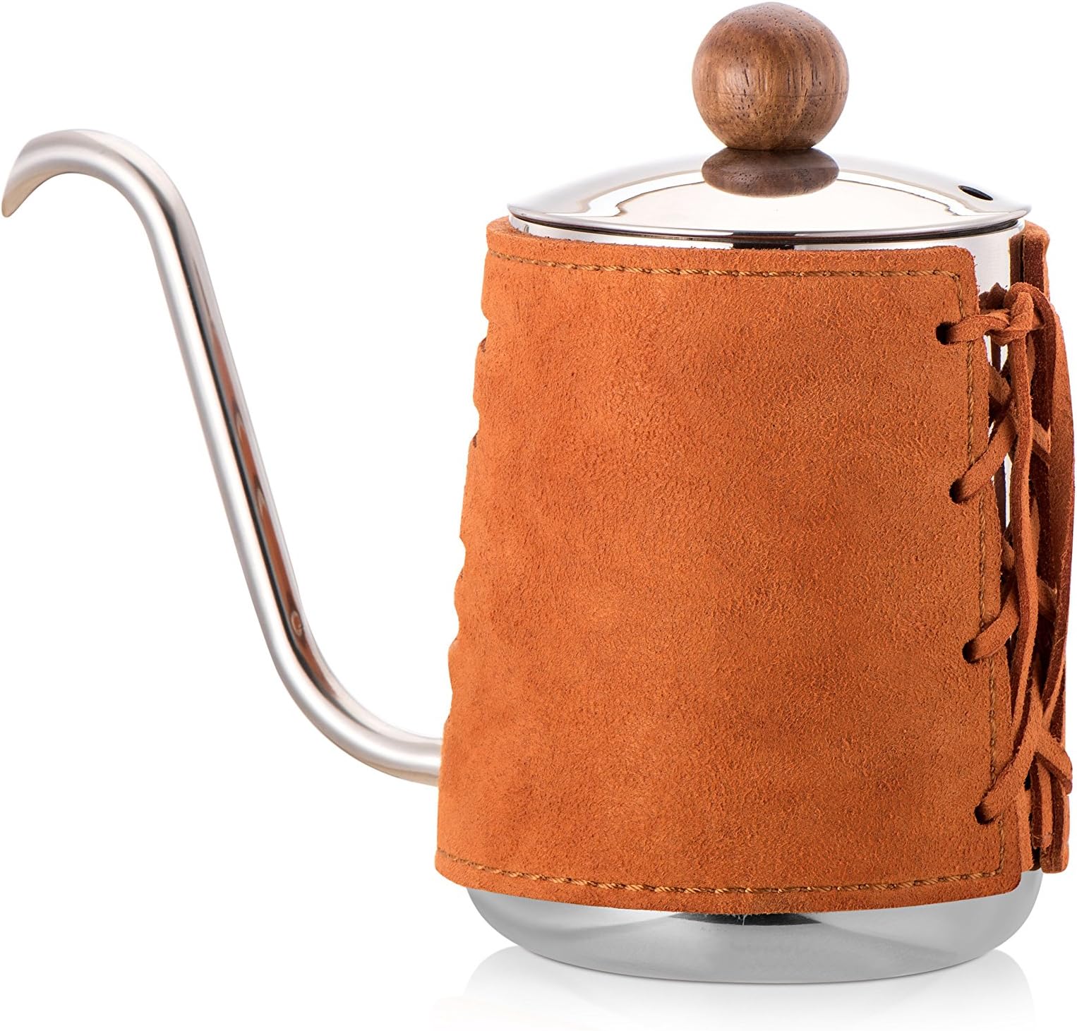 Diguo - Pour Over Coffee/Tea Kettle, High Grade Stainless Steel Hand Drip Kettle with Extra Narrowed Gooseneck Spout and Synthetic Leather Wrapping (300ml, Brown)