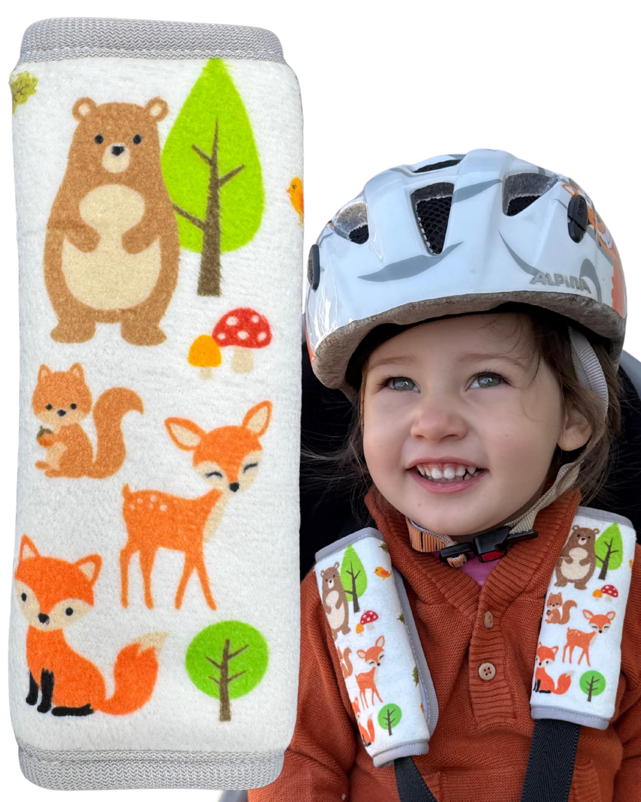 HECKBO 2X Stroller Strap Pads Forest Animals – Soft Harness Covers for Babies, Padded Car Seat Belt Cushions, Stroller & Carrier Accessories for Boys & Girls, Unisex Design