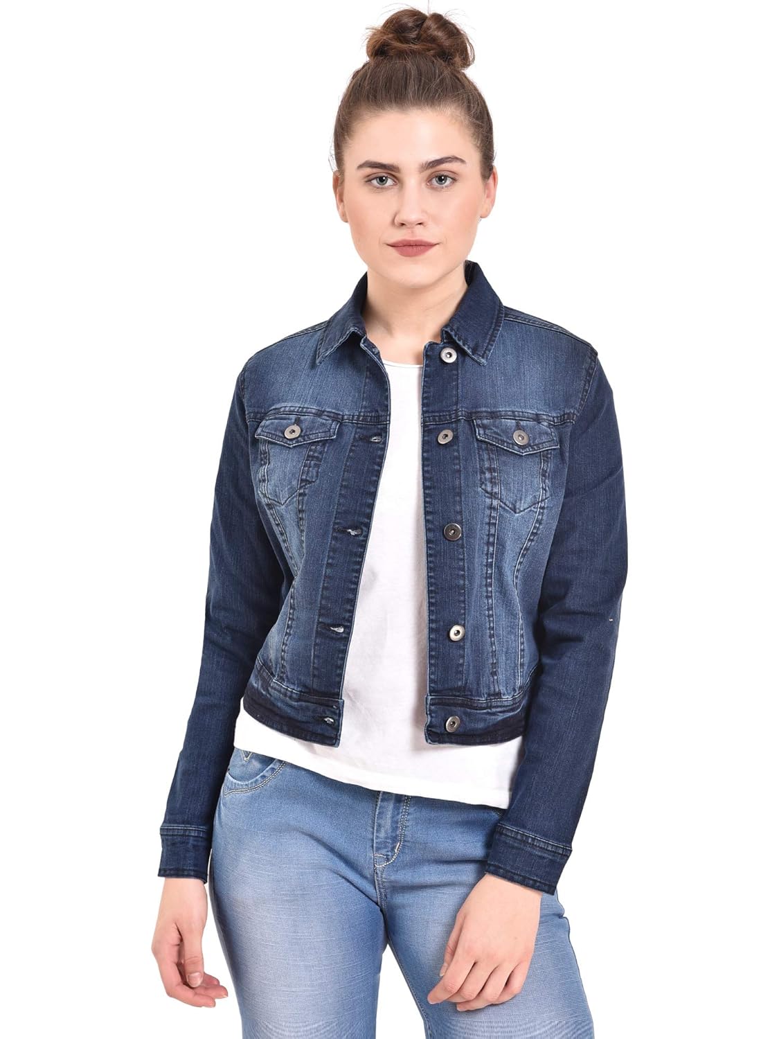 mansicollections dark blue button holes denim jacket for women