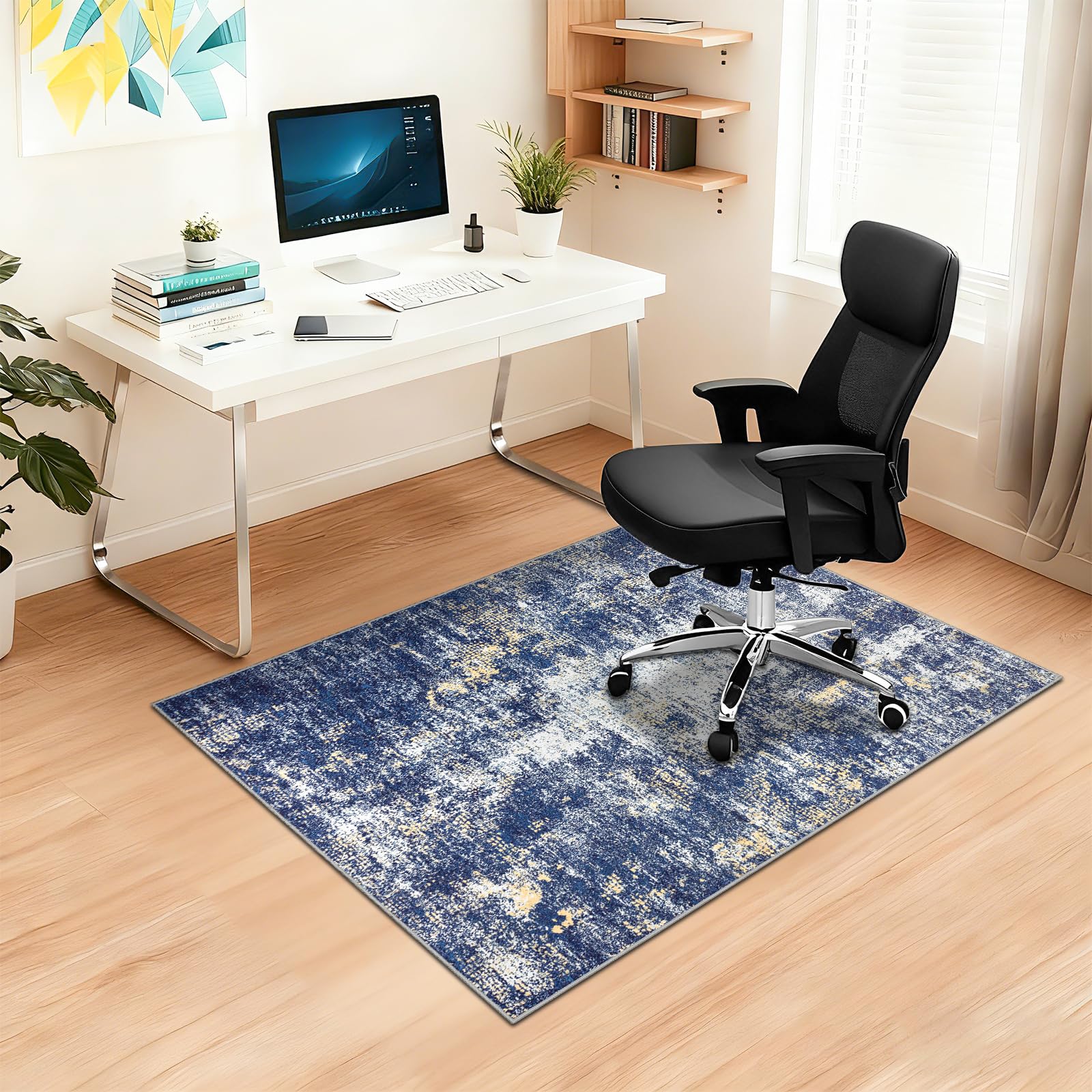 Capslpad Office Chair Mats for Hardwood Floor 90x120cm Non-Slip Modern Abstract Home Multi Purpose Chair Mat Low Pile Floor Protectors Computer Chair Carpet for Tile Laminate Rolling Chair, Navy Blue