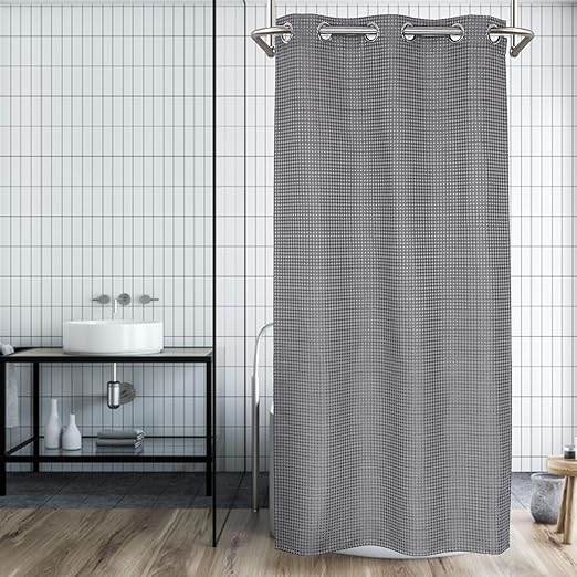 Amazon Com No Hooks Needed Dobby Fabric Shower Curtain No Liner